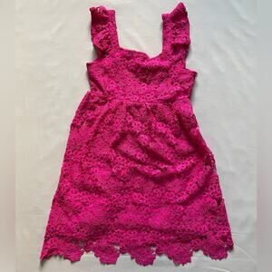 Francesca's Franki Girls Bright Pink Floral Lace Sleeveless Dress Size 12